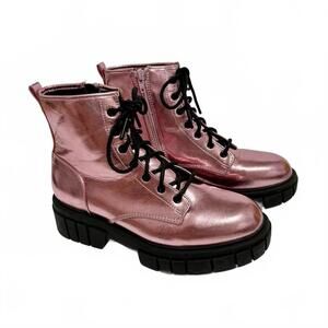 Madden Combat Boots Girl Size 5 NYC Pink Metallic Lug Sole Zip Up